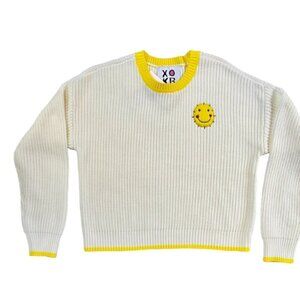 Kerri Rosenthal Anthropology NWT Pullover White Sweater Stitch Smiley Sun Large